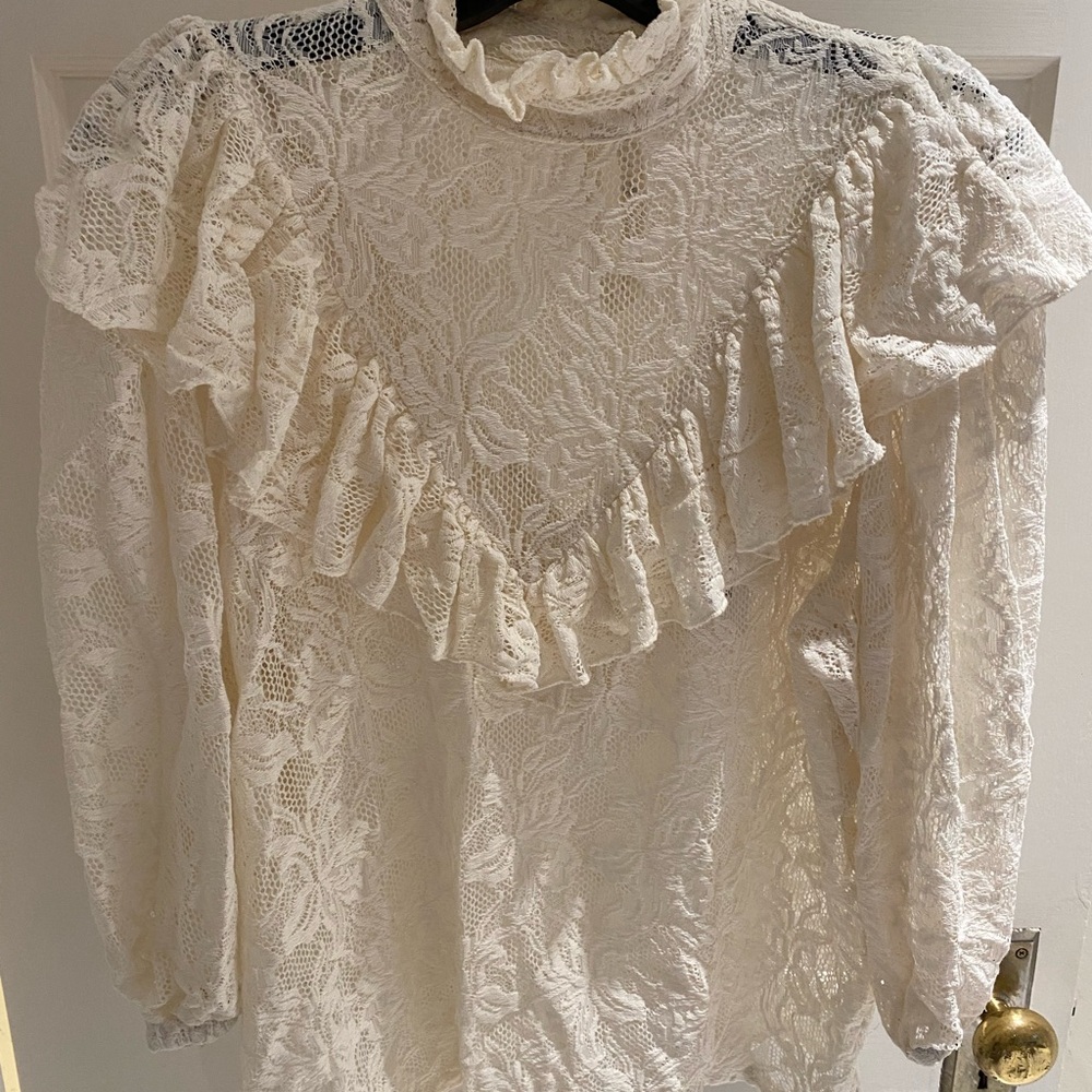 Horses Atelier Cream Lace Ruffle Top